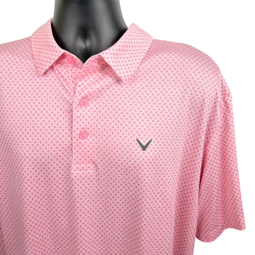 Callaway Mens XL Opti-Dri‎ Golf Polo Shirt Pink Geometric Print CGKSF0M2 Stretch